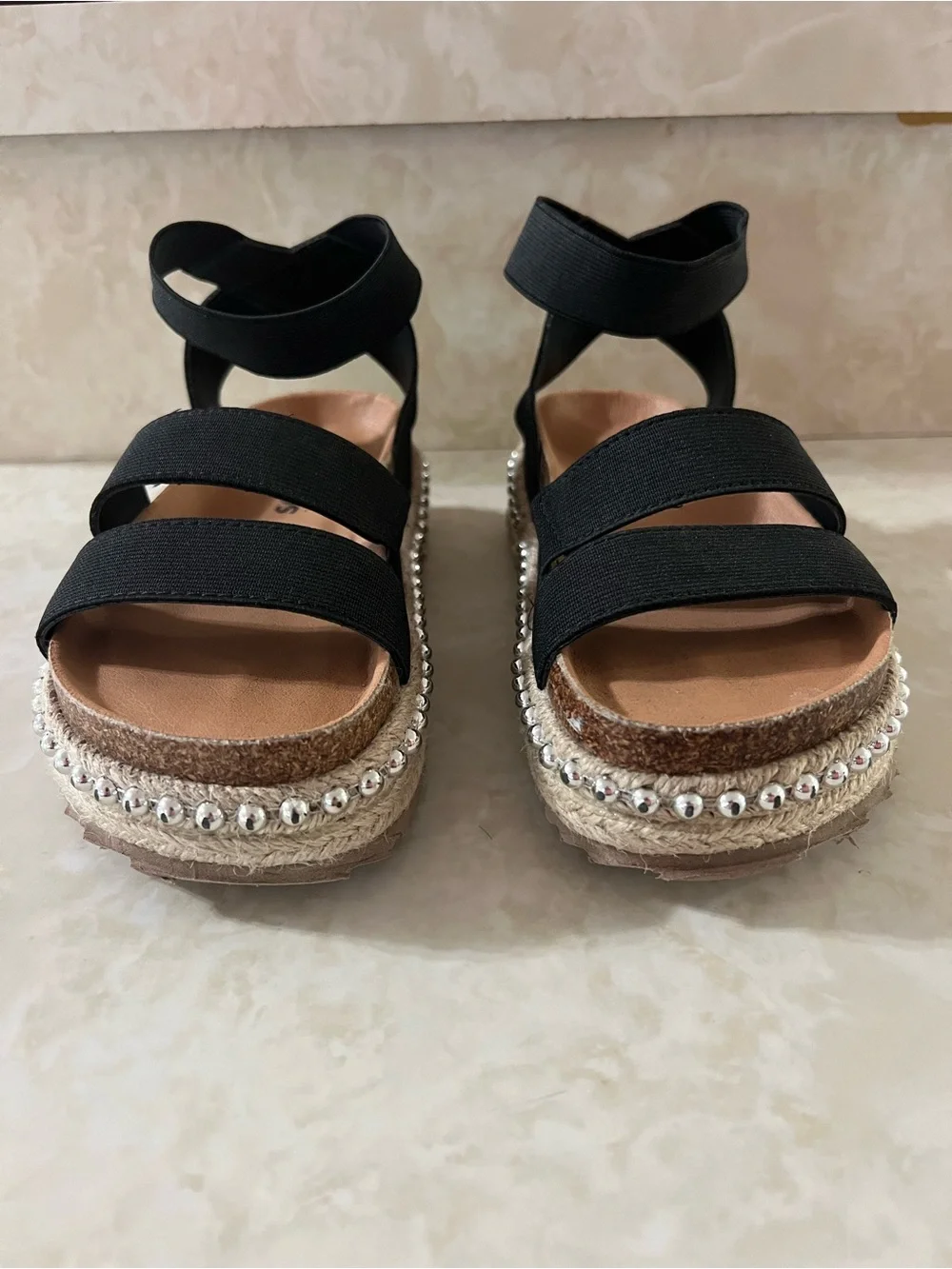 Girls’ Black Beaded Espadrille Platform Sandals